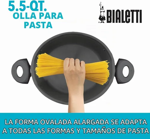 Vista 2 de Bialetti- 7265 Oval 5.5 cuarto de pasta olla con tapa de colador, antiadherente, 1, negro