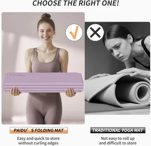 Vista 6 de PAIDU Estera de yoga plegable para fitness 2/5" (10MM) extra gruesa SGS certificada, antideslizante, TPE 76x26" extra larga y ancha Portátil