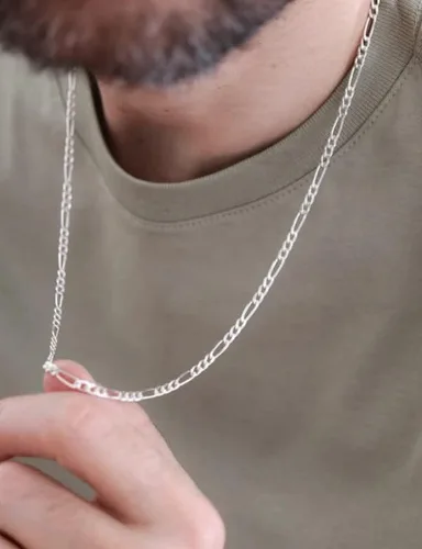 Vista 5 de 925 Sterling Silver FigaroCuban Chain Necklace for Men Diamond Cut Silver Link Chain for Women 16-30 Inches