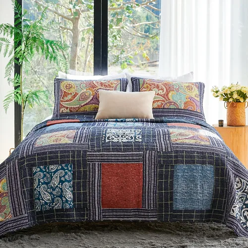 Vista 28 de Secgo Juego de edredón twin para cama - Edredones 100% algodón tamaño twin, colchas negras con 2 fundas de almohada, ropa de cama ligera reversible
