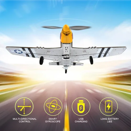 Vista 6 de ANTSIR Avión RC P51 para adultos y niños, avión de control remoto de 4 canales con Aileron/timón/elevador/giroscopio, planeador de caza Mustang