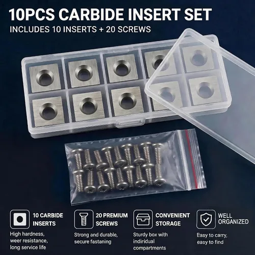 Vista 4 de 10 piezas de insertos de carburo de esquinas cuadradas de 4 bordes, 12x12x1.5mm de repuesto para carpintería, se adapta a cabezal de cortador