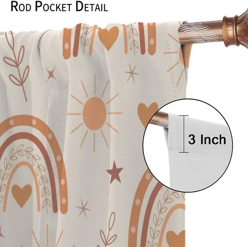 Vista 6 de Cortinas bohemias con diseño de arco iris, hermoso diseño de estrellas de durazno marrón y arcoíris, para dormitorio de niños y niñas, sala