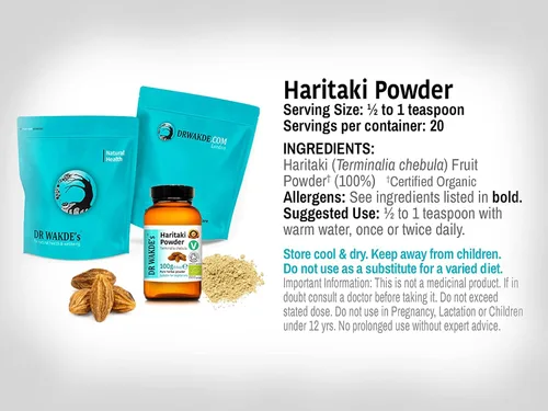 Vista 3 de DR WAKDE's Haritaki en polvo orgánico (Hirda Terminalia chebula) - 100g (3.5oz) Polvo puro, crudo y seco Hierba ayurvédica Vegano No se
