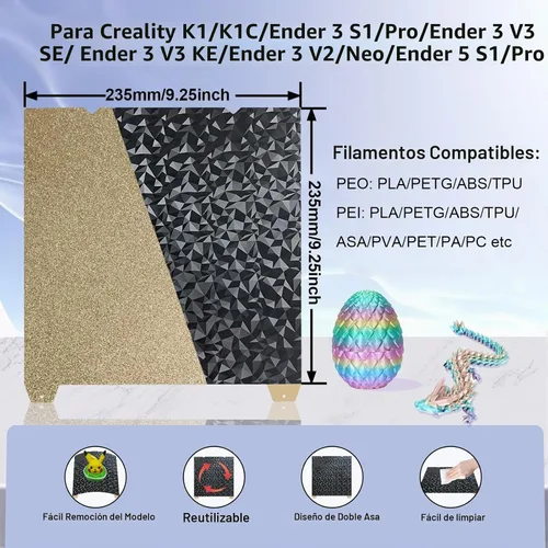 Vista 5 de IdeaFormer-3D Ender 3 PEO PEI Placa de construcción para Creality K1C/K1/K1 SE/Ender 3 V3 SE/Ender 3 V3 KE/Ender 3 S1/Pro/Ender 5 S1, Hoja de acero