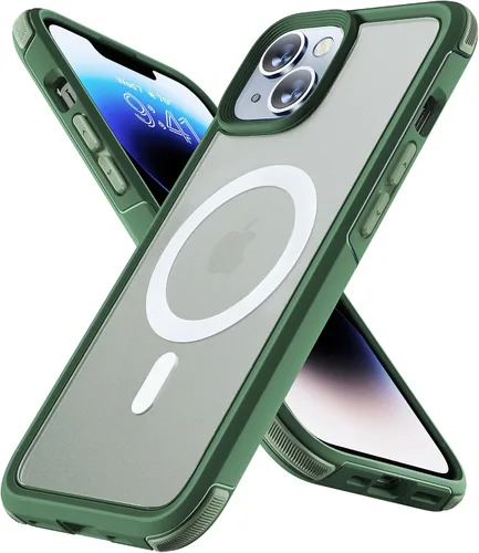 Vista 8 de Diaclara Funda magnética para iPhone 13/iPhone 14, compatible con MagSafe, a prueba de caídas de grado militar de 10 pies, funda translúcida