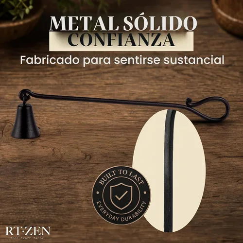 Vista 7 de RTZEN Campana de velas rústica con campana - Apagador de velas de hierro forjado decorativo hecho a mano con mango largo - Accesorios únicos