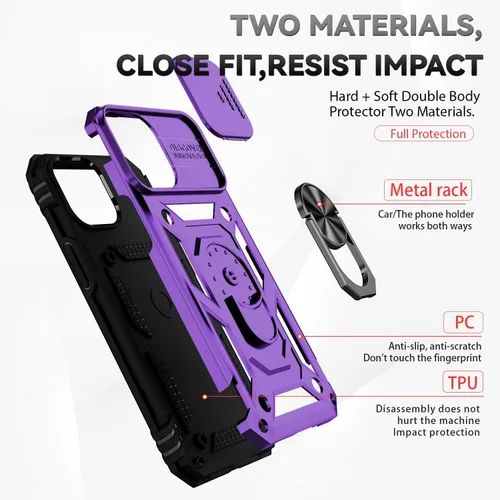 Vista 7 de Funda para iPhone 15, iPhone 15 con funda para cámara y soporte, grado militar, a prueba de golpes, resistente, con soporte magnético