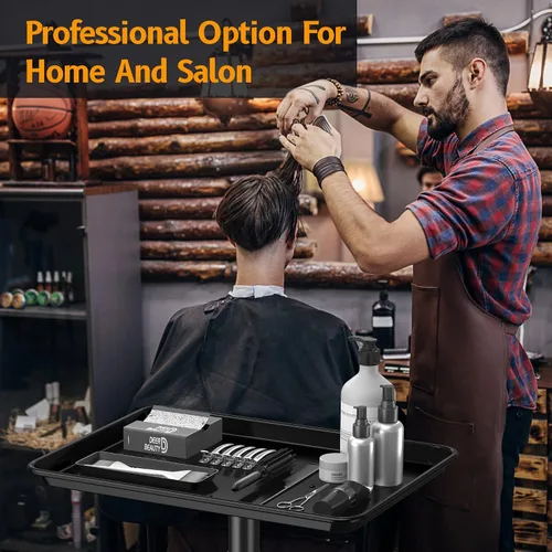 Vista 7 de Bandeja de salón con ruedas - Bandeja de tatuaje de aluminio premium con ruedas - Bandeja rodante ajustable para servicio de salón, carrito