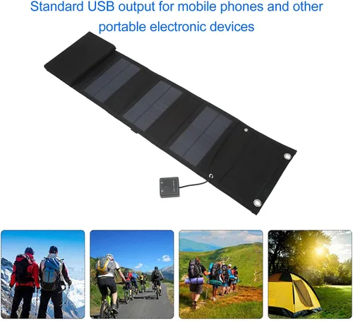Vista 6 de Cargador de panel solar portátil de 25 W, 5 V 2.5 A, kit de cargador solar plegable para teléfono, 8 paneles solares plegables con 1 a 3 cables