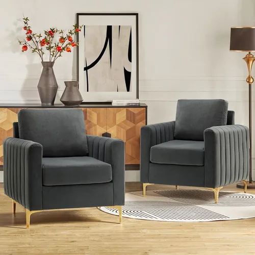 Vista 16 de HULALA HOME Silla de club de acento de terciopelo, sillón de terciopelo moderno tapizado de club con patas de metal dorado de mediados de siglo
