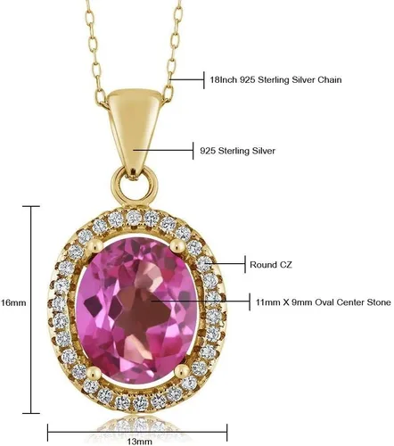 Vista 12 de Gem Stone King Collar con colgante de plata chapada en oro amarillo de 18 quilates de 0.433 x 0.354 in con piedra natal ovalada para mujer