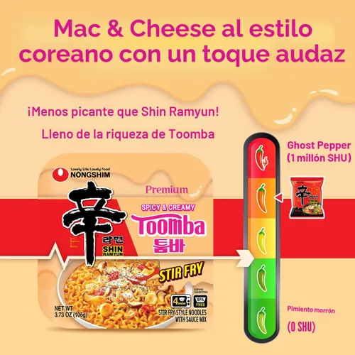 Vista 5 de Nongshim Shin Ramyun Toomba Cuenco cuadrado, fideos Ramyun instantáneos estilo salteado picante y cremoso con mezcla de salsa, 3.73 onzas