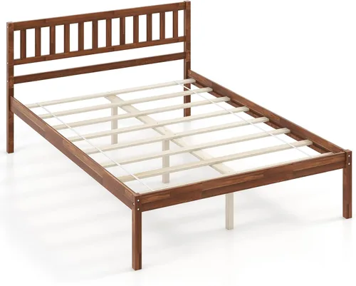 Vista 7 de KOMFOTT Base de cama de plataforma de madera de tamaño completo con cabecero, marco de cama de madera de mediados de siglo de 16 pulgadas