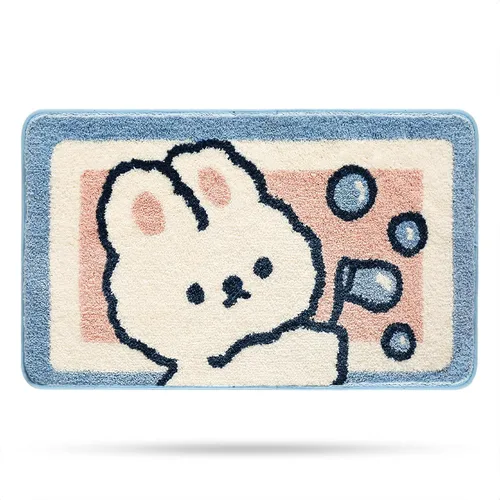 Vista 11 de Molesun Tapete de baño de conejo, extra suave y absorbente, lindo, lavable a máquina, tapete antideslizante de animales para bañera, ducha y baño
