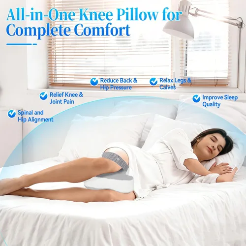 Vista 2 de Almohada de rodilla para dormir de lado, almohada de espuma viscoelástica para dormir de lado con correa ajustable, para un uso cómodo entre