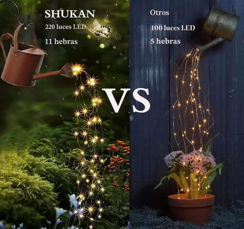 Vista 4 de SHUKAN 11 hebras de 220 luces LED solares de luciérnaga, 8 modos Guirnalda de luces impermeables de alambre de cobre de hadas, decoración de vid