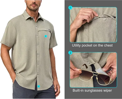 Vista 5 de Little Donkey Andy Men's Lightweight UPF 50+ Short Sleeve Shirt, Breathable Fishing Hiking Shirt, Air-Holes Tech