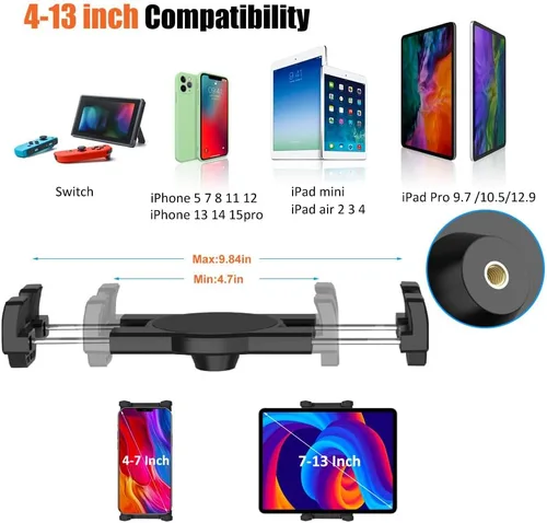 Vista 4 de Soporte para tablet de automóvil para iPad de 4 a 13 pulgadas, Gopro, parabrisas de camión, soporte de ventosa resistente con tornillo de 1/4