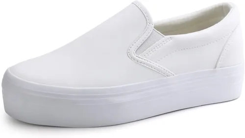 Vista 9 de JABASIC Mocasines de plataforma sin cordones para mujer, zapatos mocasines casuales cómodos Beige