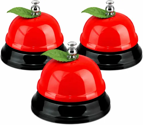 Vista 8 de Hotop Campanas de escritorio de 3 piezas para servicio, divertida recepción, sonriente, timbre de metal, timbre de llamada, para cocina, hotel