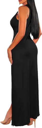 Vista 4 de Ekaliy - Vestido largo cruzado sin mangas con cuello en V profundo y abertura frontal para mujer