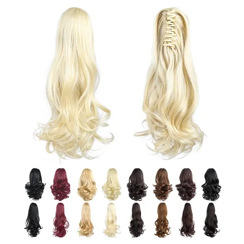 Vista 35 de Extensión de cola de caballo, 2 piezas, extensiones de cola de caballo negras de 22 pulgadas, extensiones de cabello sintético con clip de cola