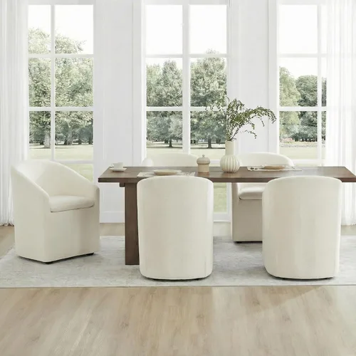 Vista 8 de KISLOT Juego de 1 sillas de comedor tapizadas con ruedas, color beige
