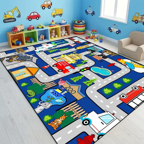 Vista 16 de Alfombra de juego para niños, alfombra de coche para niños, tapete de automóvil con mapa de vida de la ciudad para niños, juguete educativo
