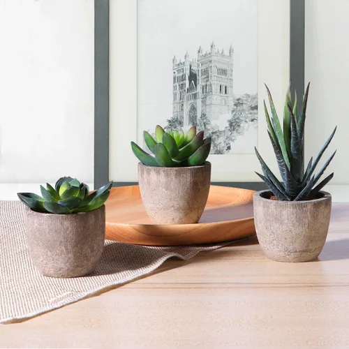 Vista 6 de Cabilock Ounona - Juego de 3 plantas suculentas artificiales con macetas, minisuculentas artificiales realistas para el hogar, la oficina