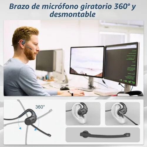 Vista 4 de BANIGIPA - Auriculares Bluetooth con micrófono extraíble