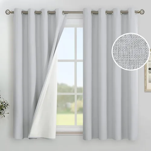 Vista 81 de YoungsTex - Cortinas 100% opacas para dormitorio, con aislamiento térmico y ojales, cortinas oscuras negras con capa pesada para ventana de sala