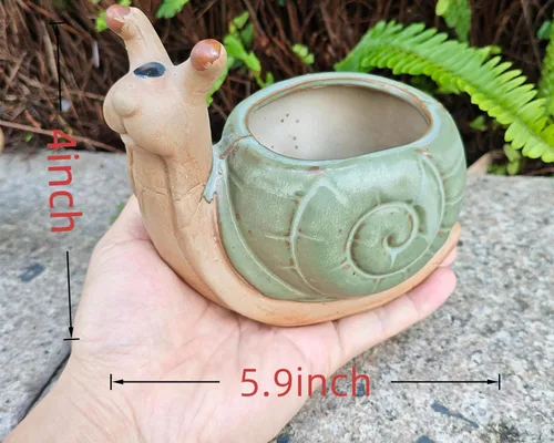 Vista 3 de Ceramic Animal Snail Shaped Flower Pot - Unique and Charming Home Decor (5.9" Bronze)