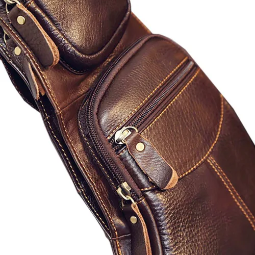 Vista 3 de Mochila estilo bandolera de piel para hombres y mujeres bandolera de hombro al pecho mochila de uso diario para viajes al aire libre campamento