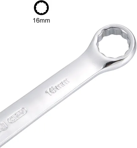 Vista 3 de uxcell Llave combinada métrica de extremo abierto, caja de 0.630 in, 12 puntos, acabado cromado, Cr-V