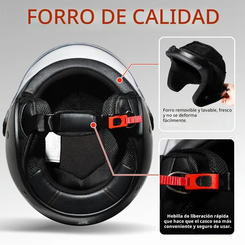Vista 6 de TRIANGLE Casco de cara abierta para motocicleta, casco retro 3/4 con visera transparente para hombres y mujeres, aprobado por DOT Gris brillante