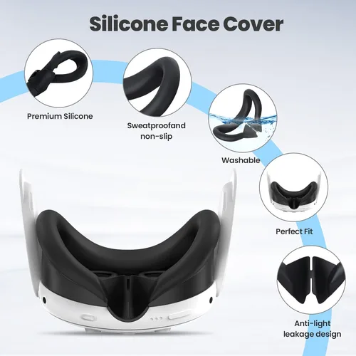 Vista 2 de 3PCS Face Pad Cover Compatible with Meta Quest 3, Silicone Face Cushion Cover Washable Soft VR Accessories Case Light Blocking Nose Pad Compatible