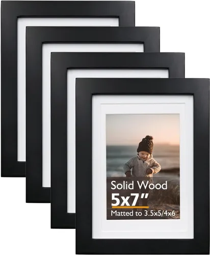 Vista 125 de KINLINK Marco de fotos de 3.5 x 5 pulgadas, color negro ceniza, marcos de madera maciza con plexiglás para mesa y montaje en pared, marcos de fotos
