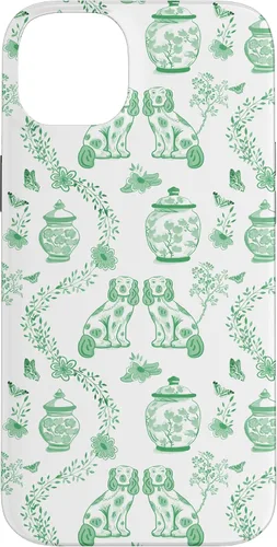 Vista 14 de Funda para iPhone XS Max Preppy Green & White Toile Chinoiserie Dogs and Ginger Jars