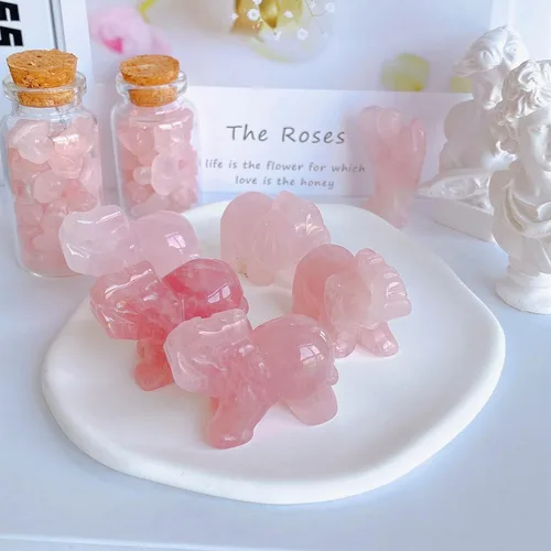 Vista 7 de Decoración de elefante de cuarzo rosa, cristales rosados, piedras curativas, figura de bolsillo, estatua de cristal natural, escultura tallada a