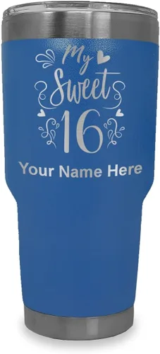 Vista 16 de LaserGram Taza aislada al vacío de 20 onzas, My Sweet 16, grabado personalizado incluido (gris)