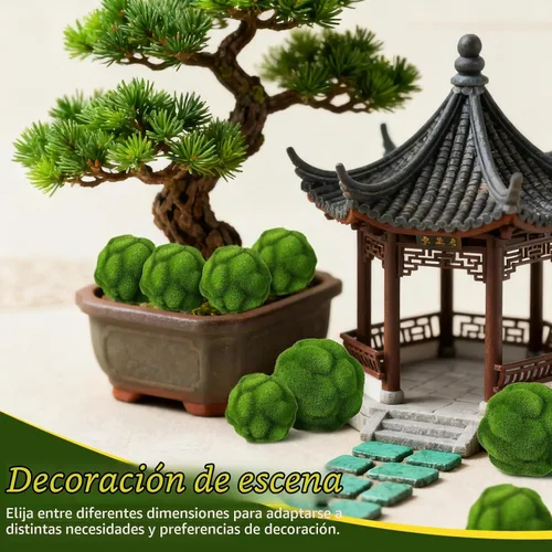 Vista 3 de Cabilock Bolas de musgo verde decorativas para rellenar cuencos, 2 piezas de centro de mesa artificiales, bolas topiarias, grandes y pequeñas, rocas