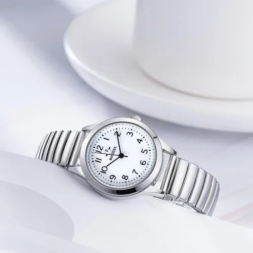 Vista 6 de BOSHIYA Reloj analógico de banda elástica para mujer, fácil de leer, números romanos, esfera de expansión de acero inoxidable, reloj de pulsera