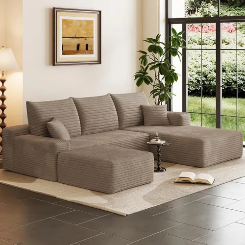 Vista 43 de Sofá modular Cloud de 95 pulgadas con otomana, moderno sofá nube en forma de U con asiento profundo, cómodo sofá de pana de 3 plazas, sofá de espuma