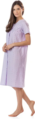 Vista 2 de Casual Nights Vestido de casa bordado de manga corta con ojales para mujer