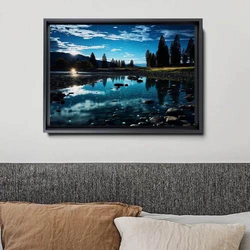 Vista 4 de Cool Wall Art Landscape Mountains Nature print Prints Minimalist Modern Home Artwork Decoration Night Sky With Stars, Framed Canvas Print