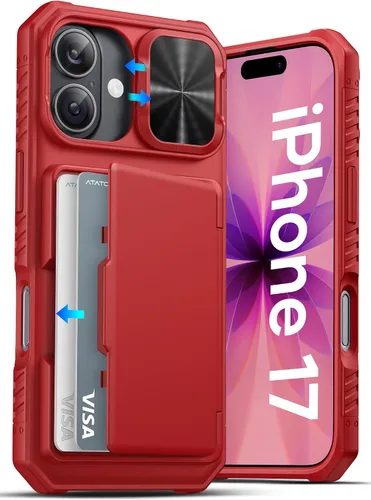Vista 10 de ATATOO Funda tipo cartera para iPhone 17, tarjetero integrado (3-5 tarjetas), funda para cámara deslizante y bloqueo RFID, protección de grado Negro