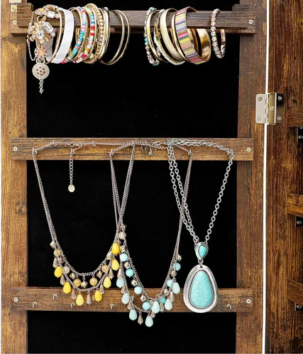 Vista 5 de MIYACA Organizador de armario de 6 luces LED para joyas, armario de joyería con cerradura para montar en la paredpuerta, con espejo de vestidor