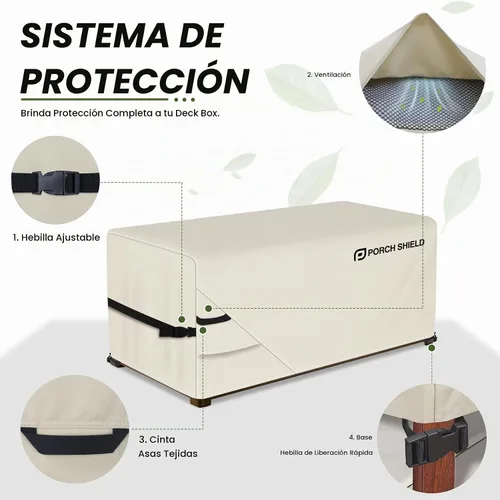 Vista 3 de Porch Shield - Caja de almacenamiento para cubierta de terraza - Cubierta impermeable al aire libre 600D para caja de 73 galones, resistente a Beige