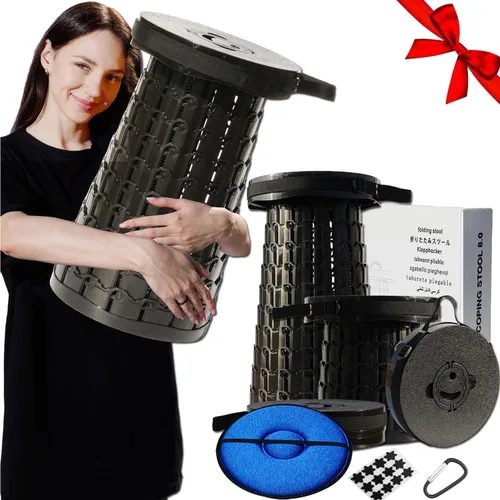 Vista 18 de Taburete plegable retráctil portátil mejorado de 19.7" con cojín, taburete plegable telescópico para adultos de alta resistencia con capacidad